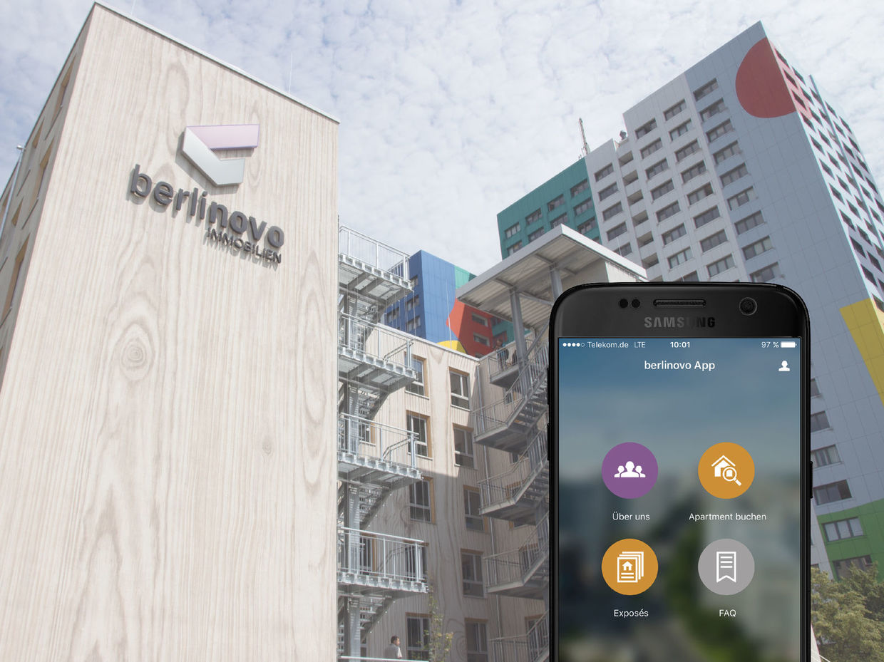 berlinovo App für die Buchung frei verfügbarer Studentenapartments (hier in der Storkower Straße 205a in Berlin Lichtenberg) berlinovo App powered by easysquare für die Buchung frei verfügbarer Studentenapartments in Berlin
