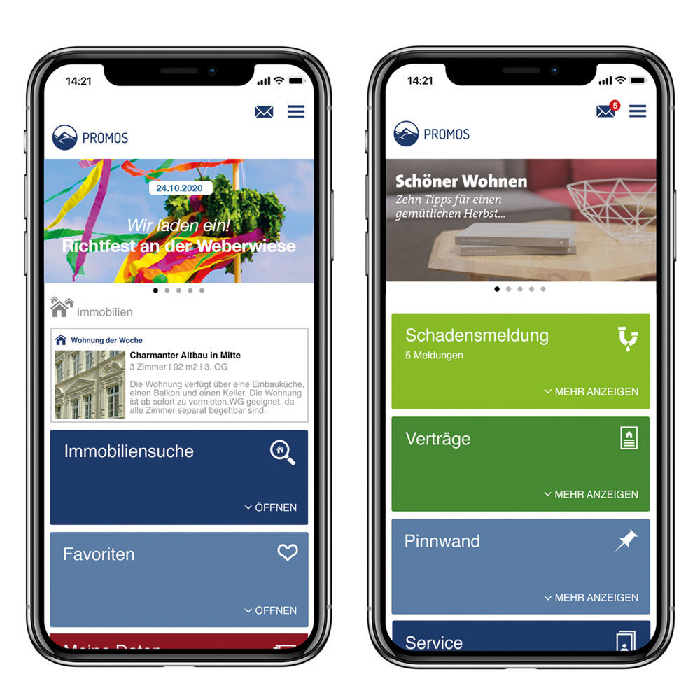 Abbildung 1: Die Mieter-App bietet bereits ohne Anmeldung in Verbindung mit der Interessenten-App die Möglichkeit, innerhalb der freien Objekte zu suchen und Anfragen zu den Immobilien an das Unternehmen zu senden. easysquare Mieter- und Interessenten-App für die durchgehend digitale Kommunikation in der Immobilienverwaltung