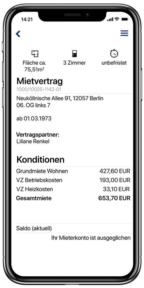 Der Nutzer kann jederzeit auf seine Vertragsdaten zugreifen.