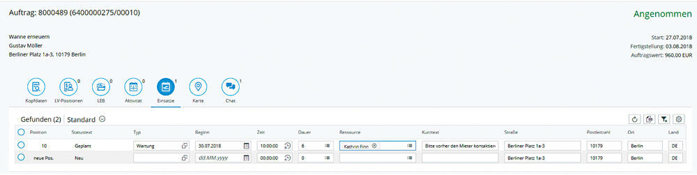 Abbildung 6: Einsatz zum Auftrag im Handwerkerportal.  Einsatz zum Auftrag im easysquare Handwerkerportal