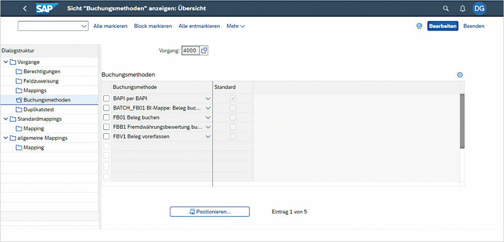 Abbildung 4: Das Customizing der UBS zeigt sich deutlich aufgeräumter und verschlankt. Customizing in der PROMOS Universalbuchungsschnittstelle