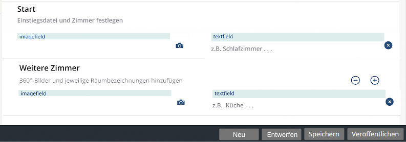 Abbildung 3: Erstellung der 360°-Rundgänge in der Vermieter-App.  Bearbeitungsformular für 360-Grad Besichtigungen in der easysquare Vermietungslösung