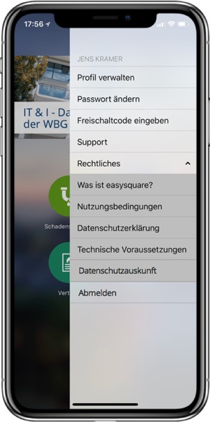 Der Auskunftsreport kann auch in der easysquare Mieter-App angefordert werden.