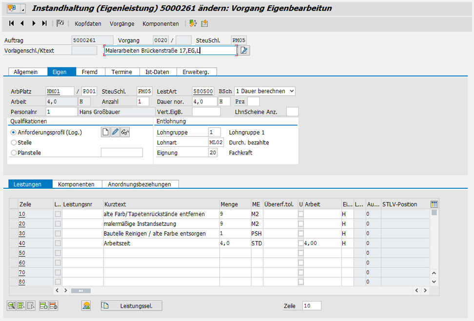 PROMOS Eigenleistung: Eigenauftrag mit Leistungsverzeichnis