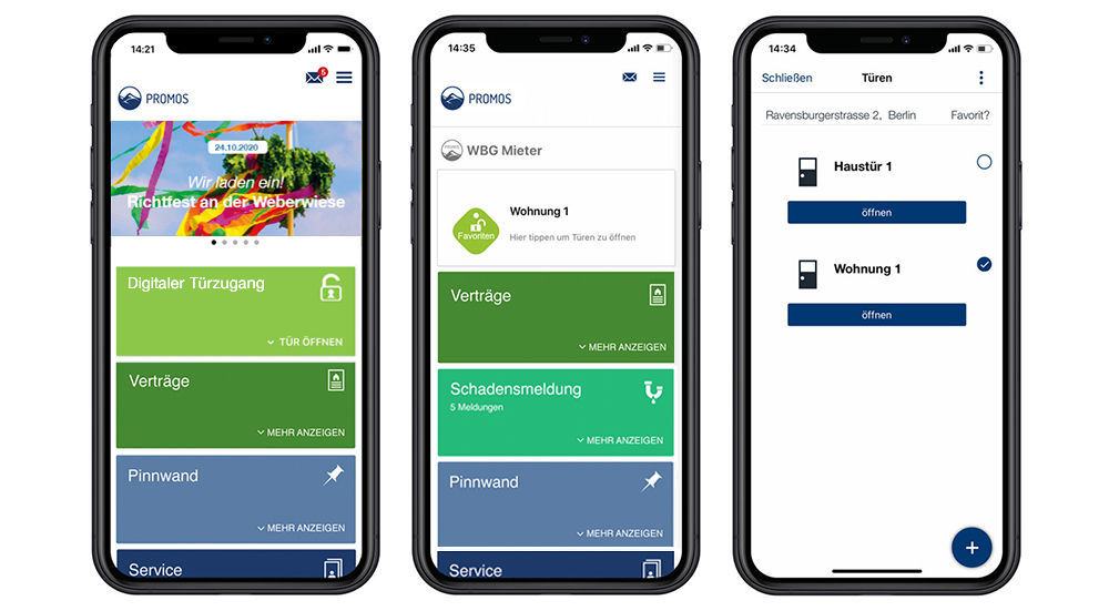 Ein Widget im oberen Bereich der easysquare Mieter-App (Screen 2) enthält alle favorisierten KIWI Türen als Schnellzugriff. Per Fingertipp kann die entsprechende KIWI Tür geöffnet oder als Favorit markiert werden (Screen 3). Beim KIWI Plattform Hackathon wurde eine Lösung entwickelt, um KIWI.KI Türen aus den easysquare Apps heraus zu öffnen.