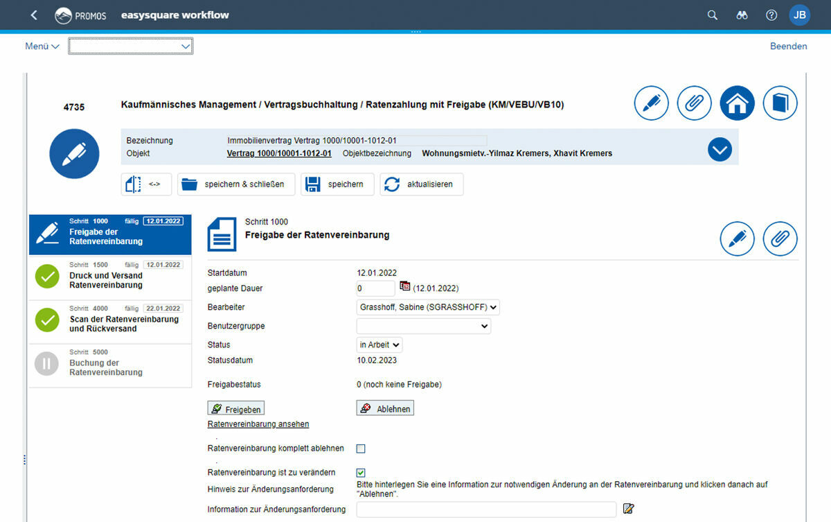 Schritt „Druck und Versand“ im easysquare Ratenzahlungsprozess