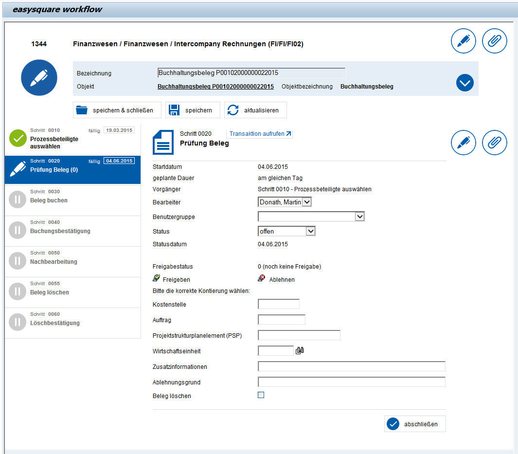 Freigabeprozess in easysquare workflow  Freigabeprozess in easysquare workflow