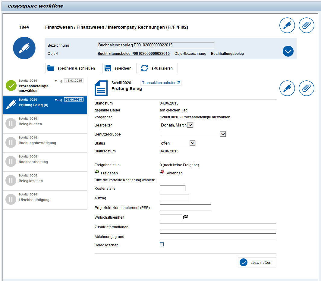 Freigabeprozess in easysquare workflow