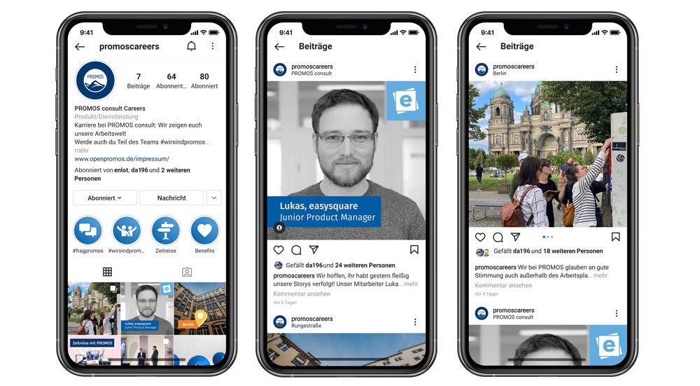 Auf unserem Instagram Profil geben Mitarbeitende exklusive Einblicke in Ihren Arbeits- und Teamalltag. Auf dem neuen PROMOS Account bei Instagram wird das Unternehmen und seine Mitarbeiter vorgestellt.