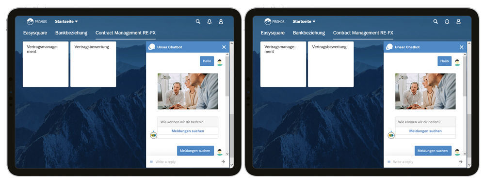 Abbildung 1: Der Einsatz von Sprachsteuerung und Chatbot bringt Komfort, Geschwindigkeit und Effizienz in den immobilienwirtschaftlichen Alltag.  Intelligente Sprachsteuerung im Fiori Launchpad mit PROMOS Chatbot