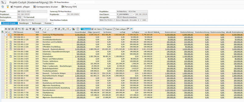 Abbildung 2: Das Projektcockpit gibt den Mitarbeitern der TU Darmstadt einen Überblick über ihre Bauprojekte. Von dort können sie in alle relevanten Bereiche abspringen. Das PROMOS Projektcockpit im Einsatz bei der TU Darmstadt