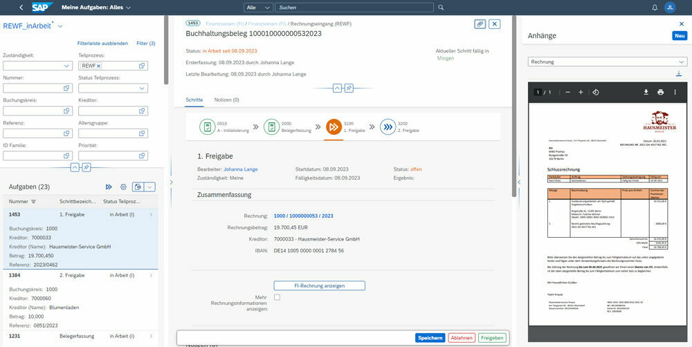 Freigabeprozess im easysquare Rechnungseingangsworkflow