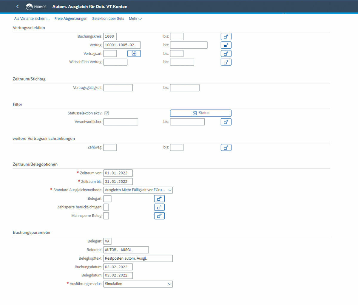Selektionsmaske zum Ausgleich offener Posten