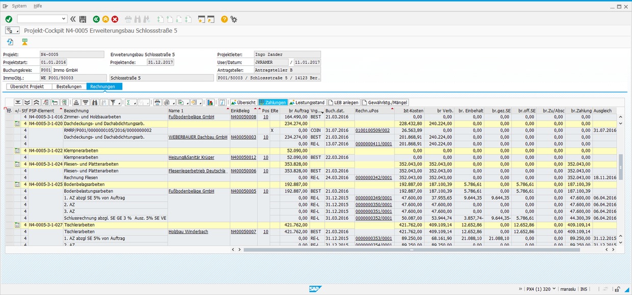 Im PROMOS Projektcockpit werden übersichtlich alle zum jeweiligen Bauprojekt gehörigen Rechnungen angezeigt. Im PROMOS Projektcockpit werden übersichtlich alle zum jeweiligen Bauprojekt gehörigen Rechnungen angezeigt.
