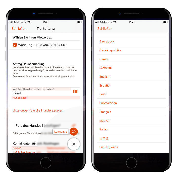 In der easysquare Mieter-App stehen nun eine Vielzahl von Sprachen zur Übersetzung zur Verfügung.