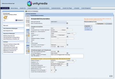 Beispiel für eine ausgefüllte Schadendokumentation im Unitymedia Serviceportal