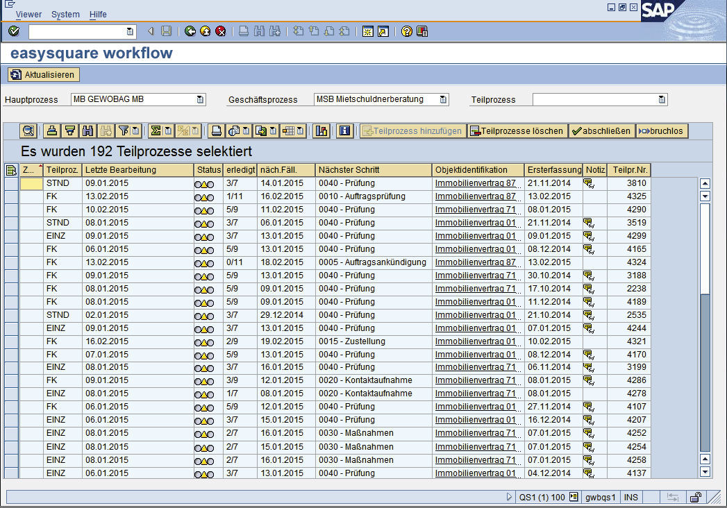 ALV-Liste in easysquare workflow bei der Gewobag Berlin