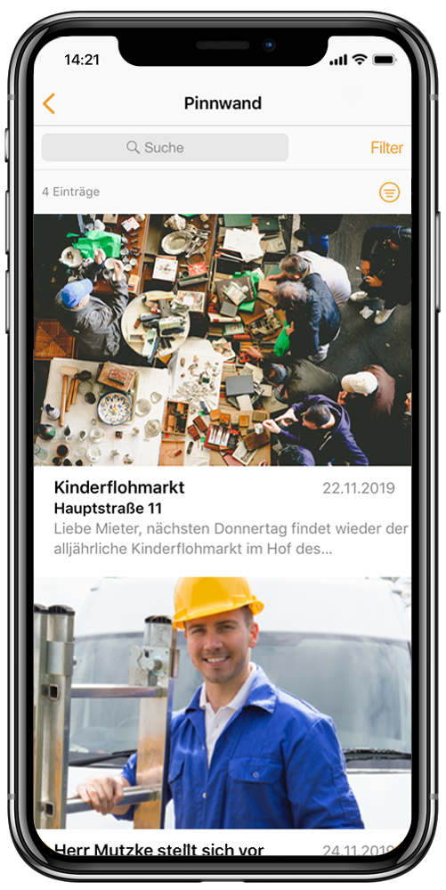 Die digitale Pinnwand in der easysquare Mieter-App