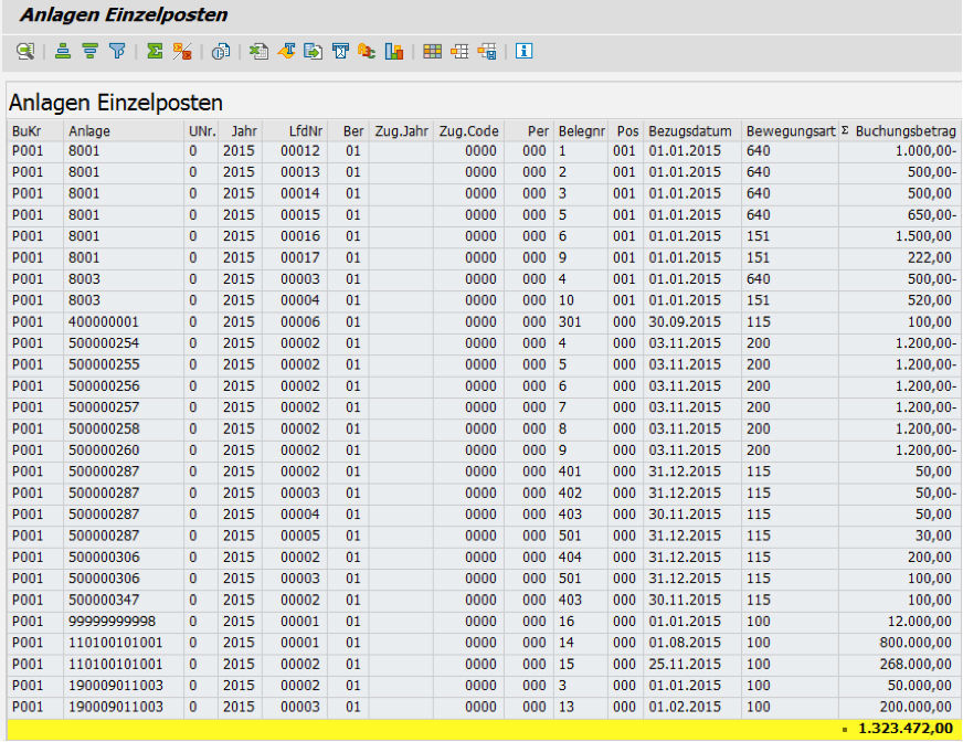 SAP Report "Anlagen Einzelposten"