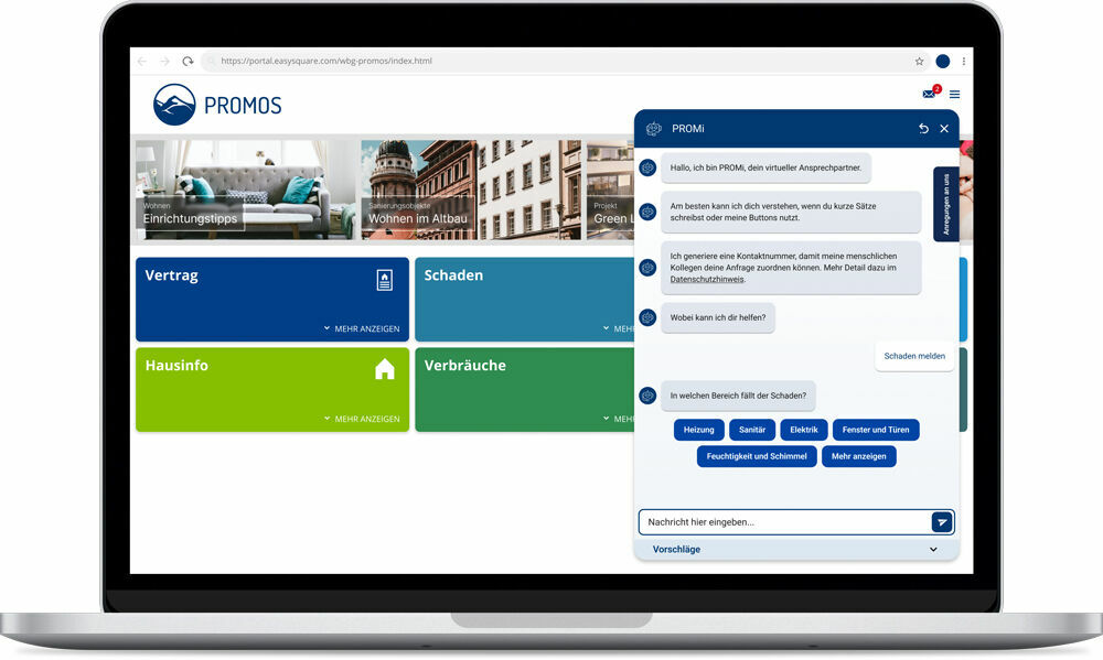 Der neue virtuelle Assistent PROMi in den easysquare Apps für Mieter und Interessenten