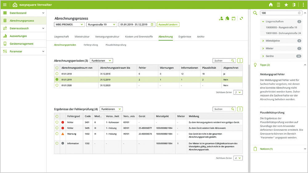 Abbildung 3: Übersicht der Abrechnungsperioden einer Liegenschaft Übersicht der Abrechnungsperioden einer Liegenschaft in EXAD 2.0