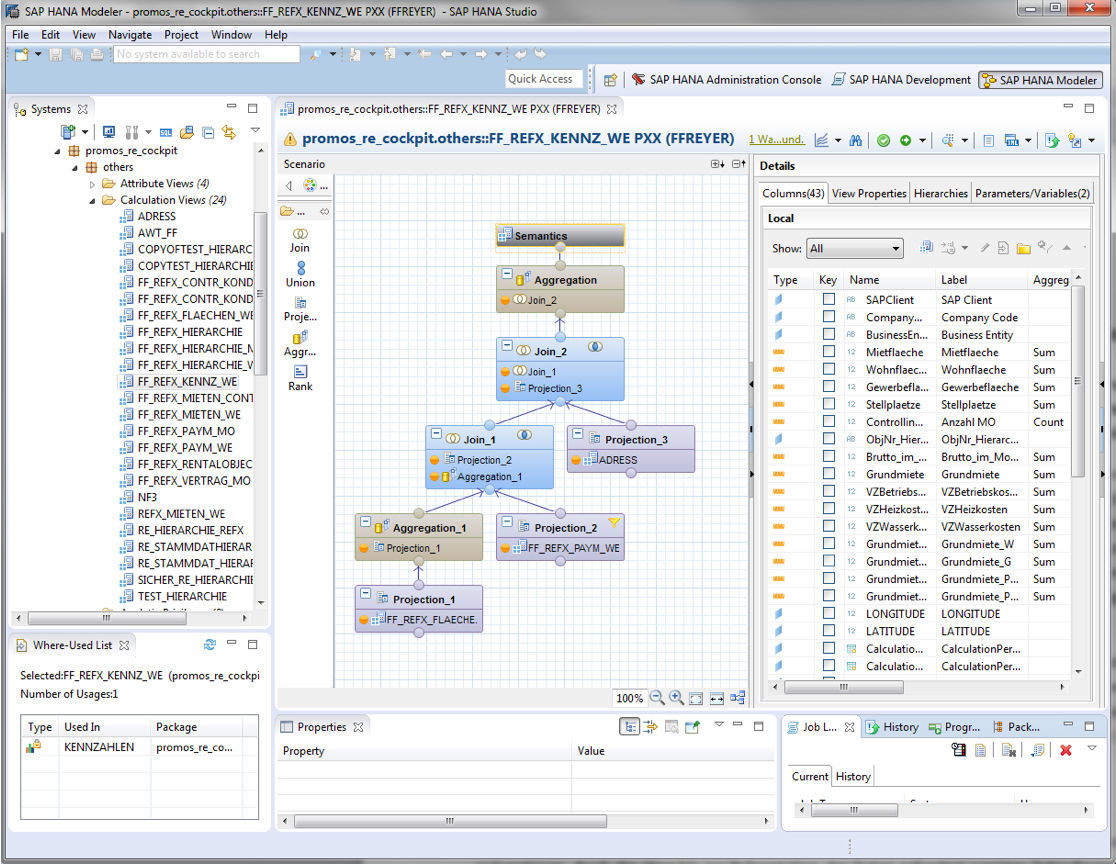 Erstellung von Views mit dem SAP HANA® Studio, Beispiel eines Views mit Flächen-Kennzahlen