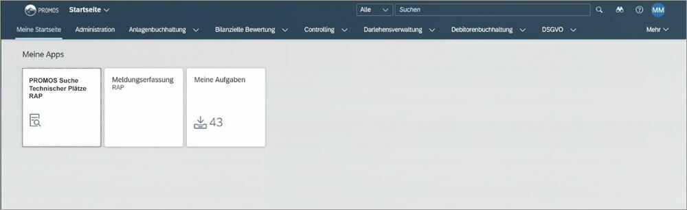 Abbildung 3: Berechtigungsbasiert können Kacheln des Prozesses nutzergruppenspezifisch ein- und ausgeblendet werden. Nutzergruppenspezifische Darstellung von Anwendungen und Kacheln im Fiori Launchpad von PROMOS