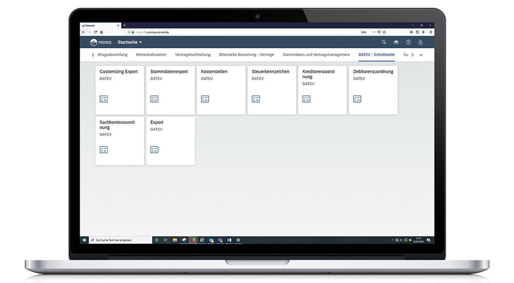 Abbildung 1: Hinter den verschiedenen Kacheln der DATEV-Schnittstelle verbergen sich die bekannten Anwendungen der Lösung in SAP Fiori ® . Einstieg in die PROMOS DATEV-Schnittstelle in SAP Fiori