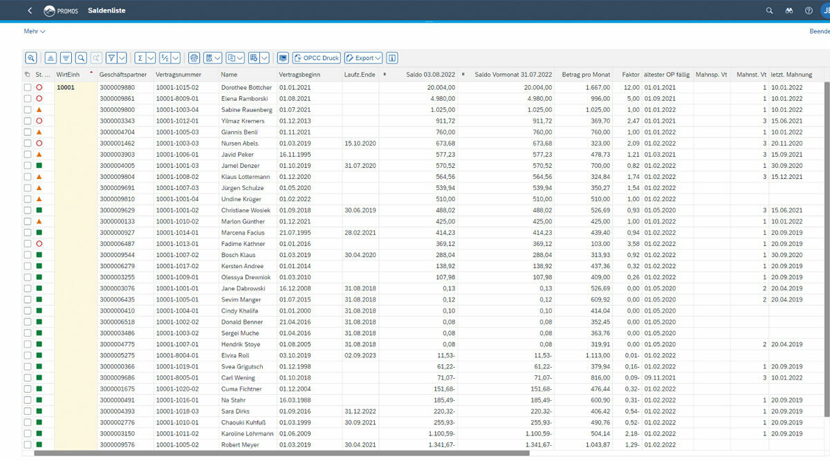 Ergebnisliste Auswertung Saldenliste für Debitoren