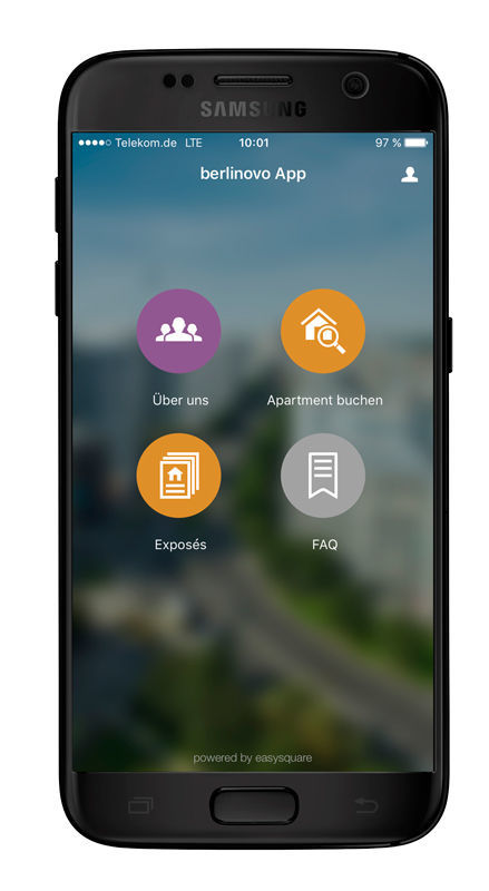 berlinovo App auf Samsung Mobiletelefon für Apartmentbuchung powered by easysquare berlinovo App auf Samsung Android Mobiletelefon für Apartmentbuchung powered by easysquare